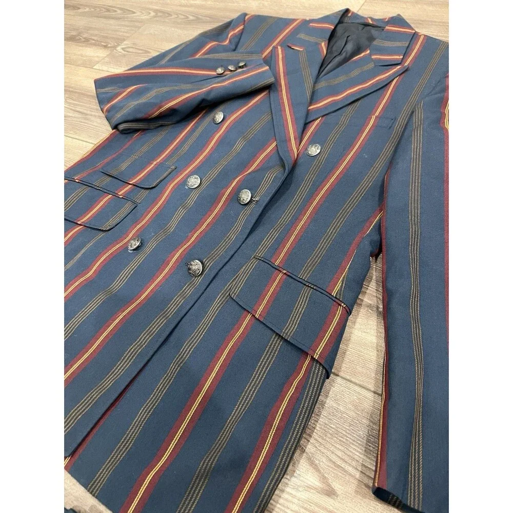 Vintage H.I.S. Striped Double-Breasted Blazer Crest Buttons + 2 Farah Pants 3x